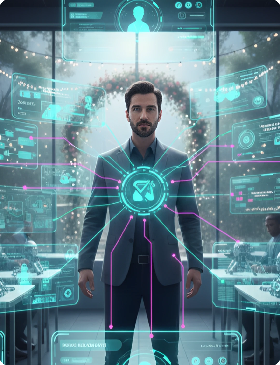Holographic data screens around a person
